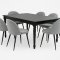 Amaretta Essgruppe Tisch schwarz 6 St�hle Velour grau.