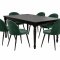 Amaretta Essgruppe Tisch schwarz 6 St�hle Velour gr�n.