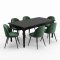 Amaretta matgrupp bord svart 6 stolar velour gr�n.