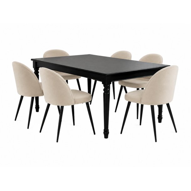 Amaretta Essgruppe Tisch schwarz 6 St�hle Velour beige.