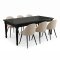 Amaretta matgrupp bord svart 6 stolar velour beige.