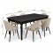 Amaretta matgrupp bord svart 6 stolar velour beige.