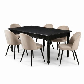 Amaretta Essgruppe Tisch schwarz 6 St�hle Samt beige.
