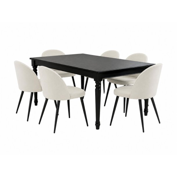 Amaretta Essgruppe Tisch schwarz 6 St�hle Samt beige.