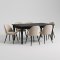 Amaretta matgrupp bord svart 6 stolar sammet beige.