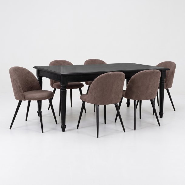 Amaretta ensemble pour salle � manger table noir 100x180/280 incl. 2 rallonges, 6 chaises boucl� marron.