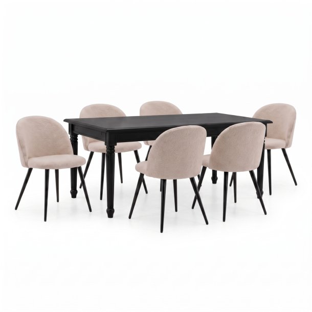 Amaretta ensemble pour salle � manger table noir 100x180/280 incl. 2 rallonges, 6 chaises boucl� beige.