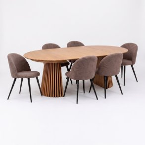 Tokyo ensemble pour salle � manger table � manger naturel �120x120-160-200 incl. 2 rallonges, 6 chaises boucl� marron.