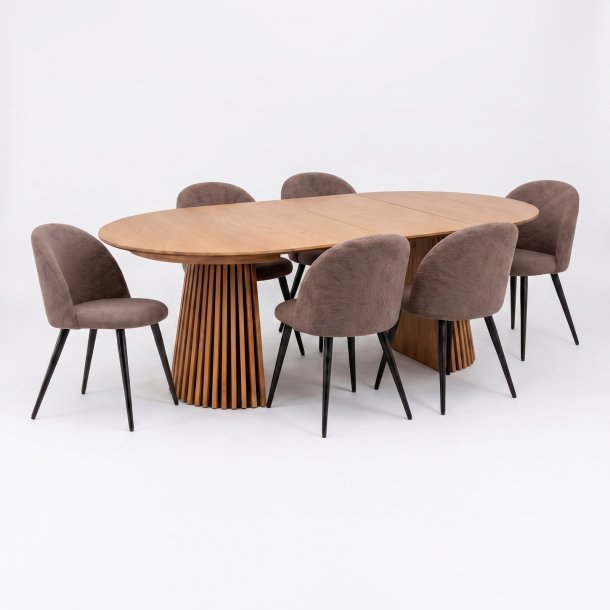 Tokyo ensemble pour salle � manger table � manger naturel �120x120-160-200 incl. 2 rallonges, 6 chaises boucl� marron.