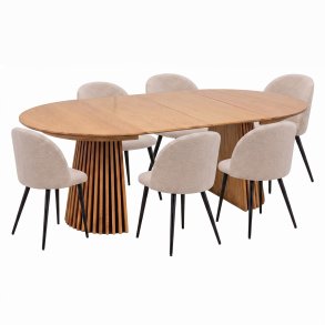 Tokyo ensemble pour salle � manger table � manger naturel �120x120-160-200 incl. 2 rallonges, 6 chaises boucl� beige.