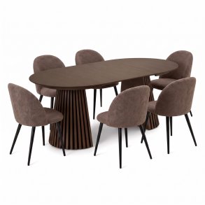 Tokyo ensemble pour salle � manger table � manger smoked �120x120-160-200 incl. 2 rallonges, 6 chaises boucl� marron.
