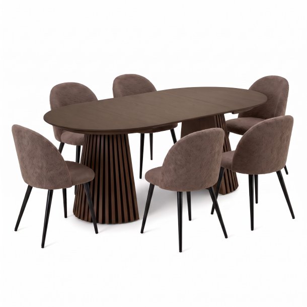 Tokyo ensemble pour salle � manger table � manger smoked �120x120-160-200 incl. 2 rallonges, 6 chaises boucl� marron.
