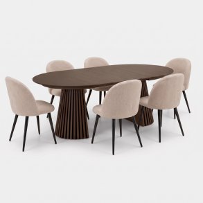 Tokyo ensemble pour salle � manger table � manger smoked �120x120-160-200 incl. 2 rallonges, 6 chaises boucl� beige.