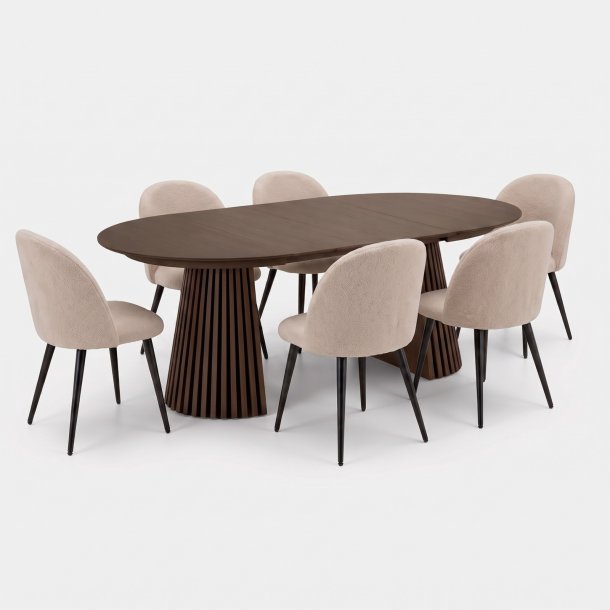 Tokyo ensemble pour salle � manger table � manger smoked �120x120-160-200 incl. 2 rallonges, 6 chaises boucl� beige.