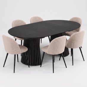 Tokyo ensemble pour salle � manger table � manger noir �120x120-160-200 incl. 2 rallonges, 6 chaises boucl� beige.