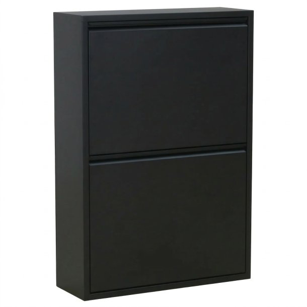 Pisa skoskab med 2 l�ger. Metal sort. Leveres f�rdig samlet.