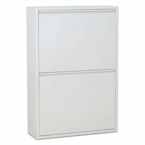 Pisa skoskab med 2 l�ger. Metal hvid. Leveres f�rdig samlet.