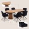 Tokyo Essgruppe Tisch 120x120/160/200cm inkl. 2 Einlegeplatten Eiche naturfarben und 6 Moon St�hle Velours schwarz.