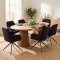 Tokyo Essgruppe Tisch 120x120/160/200cm inkl. 2 Einlegeplatten Eiche naturfarben und 6 Moon St�hle Velours schwarz.