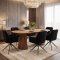 Tokyo Essgruppe Tisch 120x120/160/200cm inkl. 2 Einlegeplatten Eiche naturfarben und 6 Moon St�hle Velours schwarz.