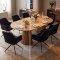 Tokyo Essgruppe Tisch 120x120/160/200cm inkl. 2 Einlegeplatten Eiche naturfarben und 6 Moon St�hle Velours schwarz.