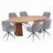 Tokyo Essgruppe Tisch 120x120/160/200cm inkl. 2 Einlegeplatten Eiche naturfarben und 6 Moon St�hle Velours grau.