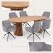 Tokyo Essgruppe Tisch 120x120/160/200cm inkl. 2 Einlegeplatten Eiche naturfarben und 6 Moon St�hle Velours grau.