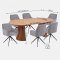 Tokyo Essgruppe Tisch 120x120/160/200cm inkl. 2 Einlegeplatten Eiche naturfarben und 6 Moon St�hle Velours grau.