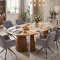 Tokyo Essgruppe Tisch 120x120/160/200cm inkl. 2 Einlegeplatten Eiche naturfarben und 6 Moon St�hle Velours grau.