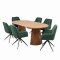 Tokyo Essgruppe Tisch 120x120/160/200cm inkl. 2 Einlegeplatten Eiche naturfarben und 6 Moon St�hle Velours gr�n.