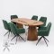 Tokyo Essgruppe Tisch 120x120/160/200cm inkl. 2 Einlegeplatten Eiche naturfarben und 6 Moon St�hle Velours gr�n.