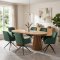 Tokyo Essgruppe Tisch 120x120/160/200cm inkl. 2 Einlegeplatten Eiche naturfarben und 6 Moon St�hle Velours gr�n.