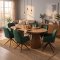 Tokyo Essgruppe Tisch 120x120/160/200cm inkl. 2 Einlegeplatten Eiche naturfarben und 6 Moon St�hle Velours gr�n.
