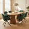 Tokyo Essgruppe Tisch 120x120/160/200cm inkl. 2 Einlegeplatten Eiche naturfarben und 6 Moon St�hle Velours gr�n.