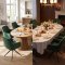 Tokyo Essgruppe Tisch 120x120/160/200cm inkl. 2 Einlegeplatten Eiche naturfarben und 6 Moon St�hle Velours gr�n.