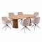 Tokyo Essgruppe Tisch 120x120/160/200cm inkl. 2 Einlegeplatten Eiche naturfarben und 6 Moon St�hle Velours beige.