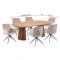 Tokyo Essgruppe Tisch 120x120/160/200cm inkl. 2 Einlegeplatten Eiche naturfarben und 6 Moon St�hle Velours beige.
