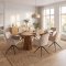 Tokyo Essgruppe Tisch 120x120/160/200cm inkl. 2 Einlegeplatten Eiche naturfarben und 6 Moon St�hle Velours beige.