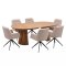 Tokyo Essgruppe Tisch 120x120/160/200cm inkl. 2 Einlegeplatten Eiche naturfarben und 6 Moon St�hle boucle beige.