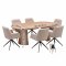 Tokyo Essgruppe Tisch 120x120/160/200cm inkl. 2 Einlegeplatten Eiche naturfarben und 6 Moon St�hle boucle beige.