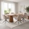 Tokyo Essgruppe Tisch 120x120/160/200cm inkl. 2 Einlegeplatten Eiche naturfarben und 6 Moon St�hle boucle beige.