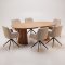 Tokyo Essgruppe Tisch 120x120/160/200cm inkl. 2 Einlegeplatten Eiche naturfarben und 6 Moon St�hle boucle beige.