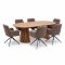 Tokyo Essgruppe Tisch 120x120/160/200cm inkl. 2 Einlegeplatten Eiche naturfarben und 6 Moon St�hle boucle braun.