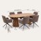 Tokyo Essgruppe Tisch 120x120/160/200cm inkl. 2 Einlegeplatten Eiche naturfarben und 6 Moon St�hle boucle braun.