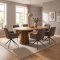 Tokyo Essgruppe Tisch 120x120/160/200cm inkl. 2 Einlegeplatten Eiche naturfarben und 6 Moon St�hle boucle braun.