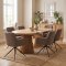 Tokyo Essgruppe Tisch 120x120/160/200cm inkl. 2 Einlegeplatten Eiche naturfarben und 6 Moon St�hle boucle braun.