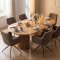 Tokyo Essgruppe Tisch 120x120/160/200cm inkl. 2 Einlegeplatten Eiche naturfarben und 6 Moon St�hle boucle braun.