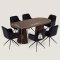 Tokyo Essgruppe Tisch 120x120/160/200cm inkl. 2 Einlegeplatten Eiche Smoked und 6 Moon St�hle Velours schwarz.