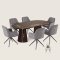 Tokyo Essgruppe Tisch 120x120/160/200cm inkl. 2 Einlegeplatten Eiche Smoked und 6 Moon St�hle Velours grau.