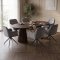 Tokyo Essgruppe Tisch 120x120/160/200cm inkl. 2 Einlegeplatten Eiche Smoked und 6 Moon St�hle Velours grau.